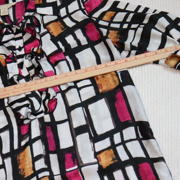 Jonathan Martin Ruffle Front Dress Women’s Size 14 Black Pink Geometric Print - Picture 5 of 8